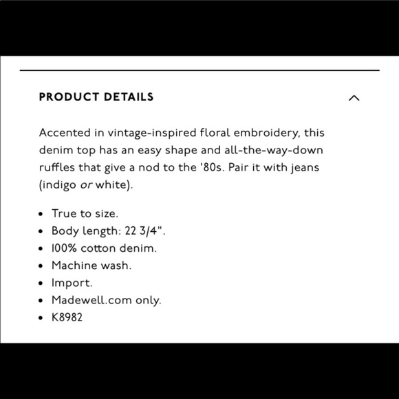 Madewell Floral Embroidered Denim Ruffle Top - Picture 8 of 8